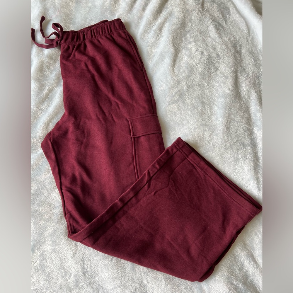 Burgundy wide leg jogging pants, size 2X